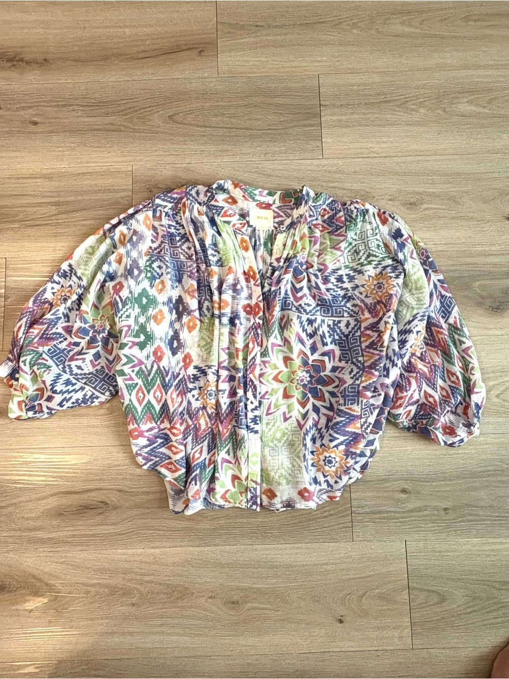 Maeve Multicolor Geometric & Floral Peasant Blouse